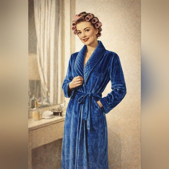 Accessories - Vintage Royal Blue Velours Bathrobe